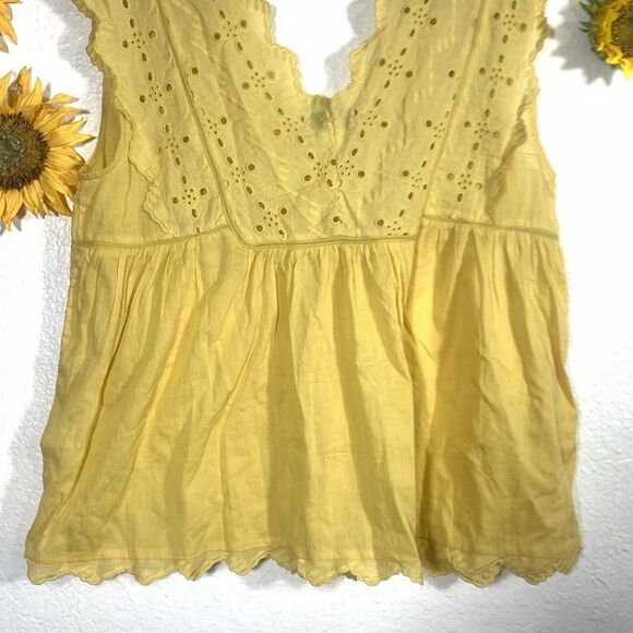 Lucky Brand Yellow Laser Cut Boho Skirted Blouse Size Medium Women’s - Picture 6 of 9